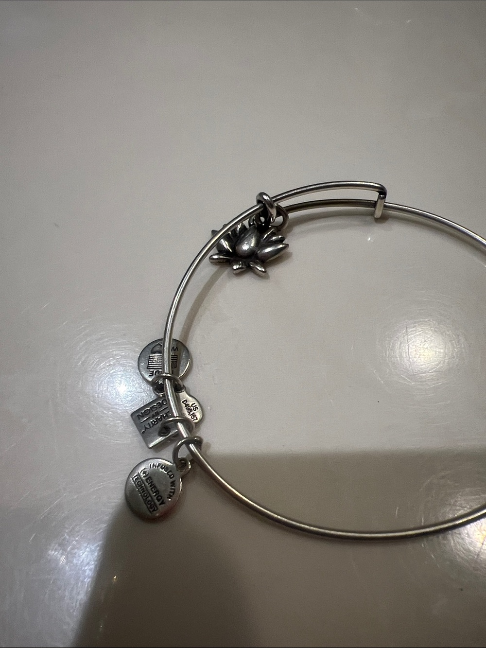 Silver Lotus Charm Expandable Bangle Bracelet